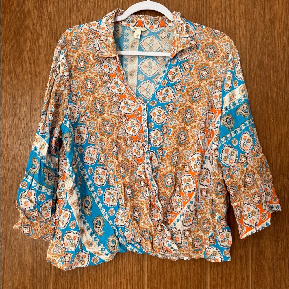 Cato Multicolor Patterned Blouse - Blue, Orange, and Brown